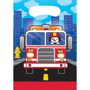 Club Pack of 96 Blue and Red Flaming Fire Truck Printed loot bag 12 - All
