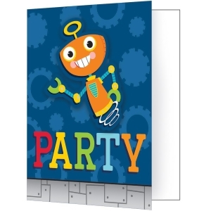 Club Pack of 48 Blue and Orange Party Robots Foldover Invitation 7.5 - All