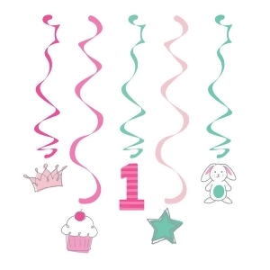 Club Pack of 30 Pink and Green Doodle 1st Birthday Assorted Dizzy Dangler 10.3 - All