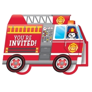 Club Pack of 48 Red and White Flaming Fire Truck Die-cut Fold-over Invitation 5 - All