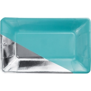 Pack of 48 Teal and Metallic Silver Rectangular Foil Appetizer Plates 9 - All