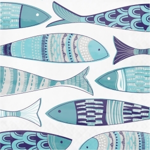 Club Pack of 192 Blue Fish Patterned 3-Ply Disposable Beverage Napkin 6.5 - All