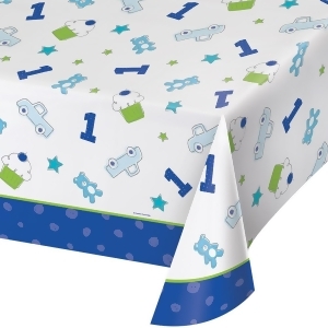 Club Pack of 6 Blue and White Doodle Birthday Printed Table Cover 102 - All