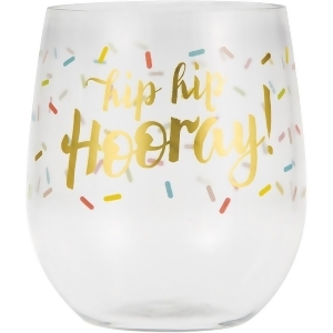 Pack of 6 White Hip Hip Hooray Printed Stemless Reusable 14 oz Wine Glasses 3.9 - All