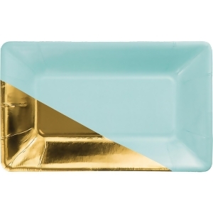 Pack of 48 Mint and Metallic Gold Rectangular Foil Appetizer Plates 9 - All