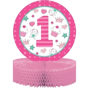 Club Pack of 6 White and Pink Doddle First Birthday Themed Centerpiece Honey Comb Shaped 13.5 - All