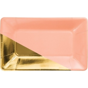 Pack of 48 Coral and Metallic Gold Rectangular Foil Appetizer Plates 9 - All