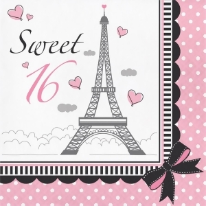 Club Pack of 192 Pink and Black Party In Paris Sweet 16 Disposable Luncheon Napkin 6.5 - All