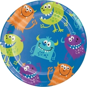 Club Pack of 96 Green and Blue Fun Monsters Rounded Dinner Plate 6.8 - All