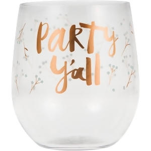 Pack of 6 White Party Yall Printed Stemless Reusable 14 oz Wine Glasses 3.9 - All