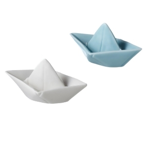 Set of 2 Nautical Ceramic Small Blue and White Origami Shaped Boat Knickknack Figures 4.25 - All
