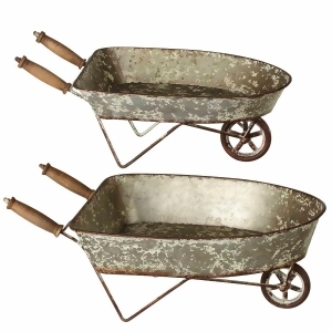 Set of 2 Silver Distressed Galvanized Mini Wheelbarrow Planters 18.75 - All