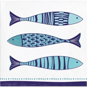 Club Pack of 288 Blue Fish Patterned 3-Ply Disposable Beverage Napkin 5 - All