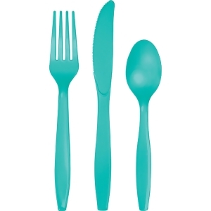 Club Pack of 288 Teal Premium Heavy-Duty Plastic Party Knives Forks and Spoons - All