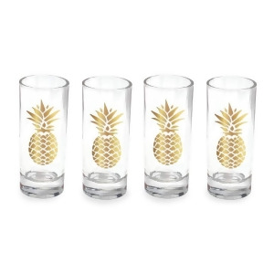 Set of 4 Tropical Gold Pineapple Shot Glasses 2.5 ounces - All