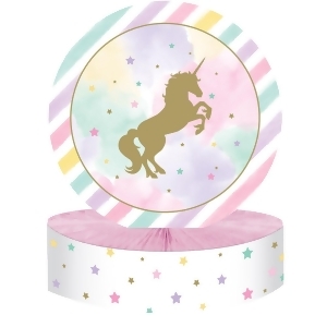 Club Pack of 6 Pink and White Round Centerpiece Hc Foil with Unicorn Star Print 13 - All