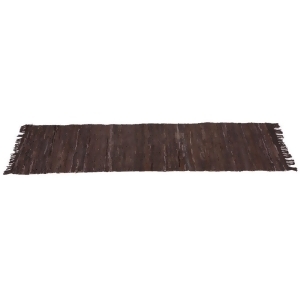 Set of 2 Chocolate Brown Leather Rustic Chindi Rectangular Throw Runner Rug 2x6 - All