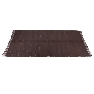 5X8 Chocolate Brown Leather Rustic Chindi Rectangular Throw Rug - All