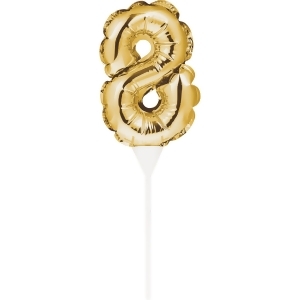 Club Pack of 12 Shiny Numerical Shape Golden Balloon Cake Topper 9 - All