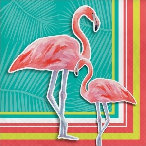 Club Pack of 192 Blue and Pink Island Oasis Flamingo Luncheon Disposable Napkins 6.5 - All