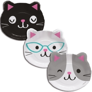 Club Pack of 96 Multi-Color Smiling Kitty Face Shaped Dinner Plates 9.1 - All