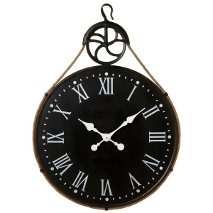 35 Distressed Roman Numeral Black and White Wall Clock with Pulley - All