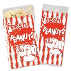 Club Pack of 600 Red and White Stripe Elephant fresh Peanuts Peanut Bags 9.5 - All