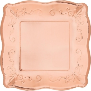 Pack of 48 Rose Gold Embossed Square Disposable Paper Party Luncheon Plates 7.2 - All