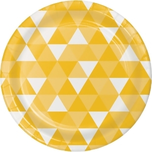 Club Pack of 96 School Bus Yellow and White Fractal Dinner Plates 8.8 - All