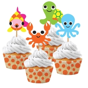 Pack of 72 Orange Green and Cream White Juvi Ocean Cupcake Kits 5.9 - All