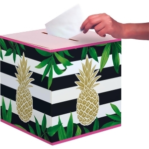 Pack of 6 Black and White Striped Tropical Pineapple Wedding Card Boxes 12 - All