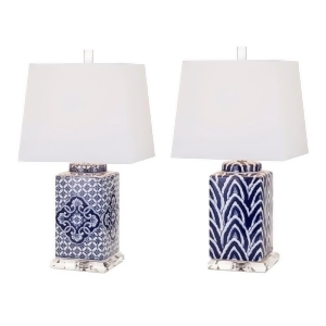 Set of 2 Dove White and Navy Blue Hand Painted Ceramic Table Lamps - All