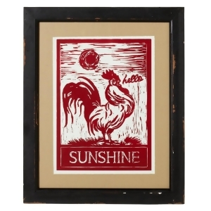Set of 2 Red Block Print Rooster with Black Distressed Frame 17.75 - All