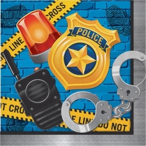 Club Pack of 192 Dark Blue and Yellow Police Party Theme Disposable Napkins 6.5 - All