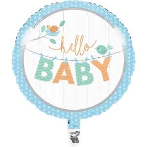 Club Pack of 18 Sky Blue and Green Bird Theme Hello Baby Balloon 7.87 - All