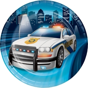 Club Pack of 96 Seafoam blue and Gray Police Car Theme Lucheon Disposable Plates 6.8 - All