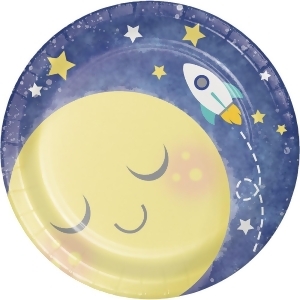 Club Pack of 96 Yellow and Blue To The Moon Themed Luncheon Plates 6.8 - All
