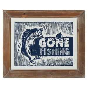 Set of 2 Navy Blue and White Gone Fishing Wall Decor 13.5 - All