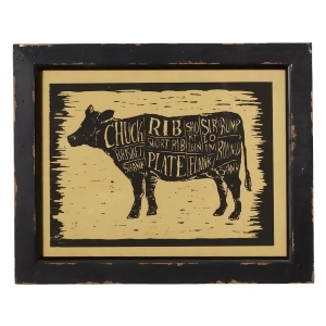 Set of 2 Black and Tan Block Print Cow Butcher's Guide with Black Distressed Frame 15.75 - All