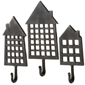 Set of 6 Black Distressed Cast Iron House Silhouette Wall Hooks 10 - All