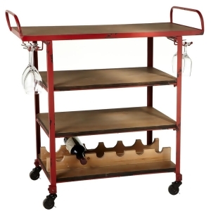 Red and Brown Decorative Distressed Four Tiered Wine Bar Cart 32 - All