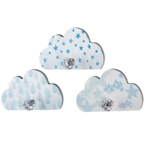 Set of 3 Blue and White Decorative Star and Rain Drops Cloud Wall Hook 5.75 - All