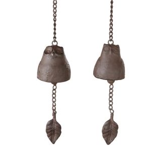 Set of 4 Rusted Brown Owl Bell Wind Chime 2 Assorted Decorative Hanging 15 - All