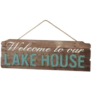 Blue and White Welcome To Our Lake House Wordings Printed Square Wall Decor with Rope Hanger 31 - All