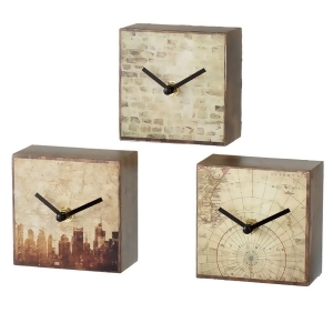 Set of 3 Brown and Off White Urban Block Desk Clock Assortment 4 - All