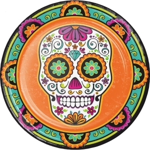 Pack of 96 Orange and Green Day of the Dead Disposable Party Dinner Plate 8.75 - All