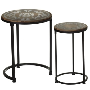 Set of 2 Brown and Black Silver Scroll Inlay Nested Side Table 22 - All