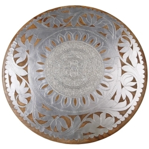 22 Silver and Brown Floral Round Decorative Lazy Susan with Silver Inlay - All