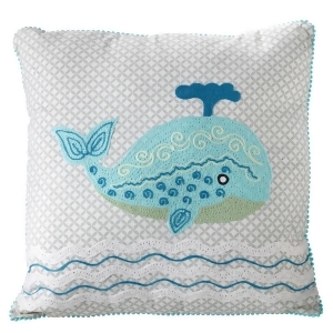 18 White and Blue Whale Embroidered Decorative Square Throw Pillow - All