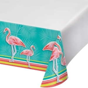 Club Pack of 12 Green and Pink Island Oasis Flamingo Border Printed Plastic Table Cover 102 - All